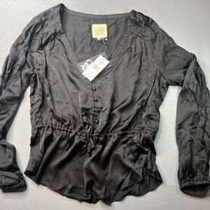 Chaser brand new,  Black Button-Up Women's Top with waist tie and open arms